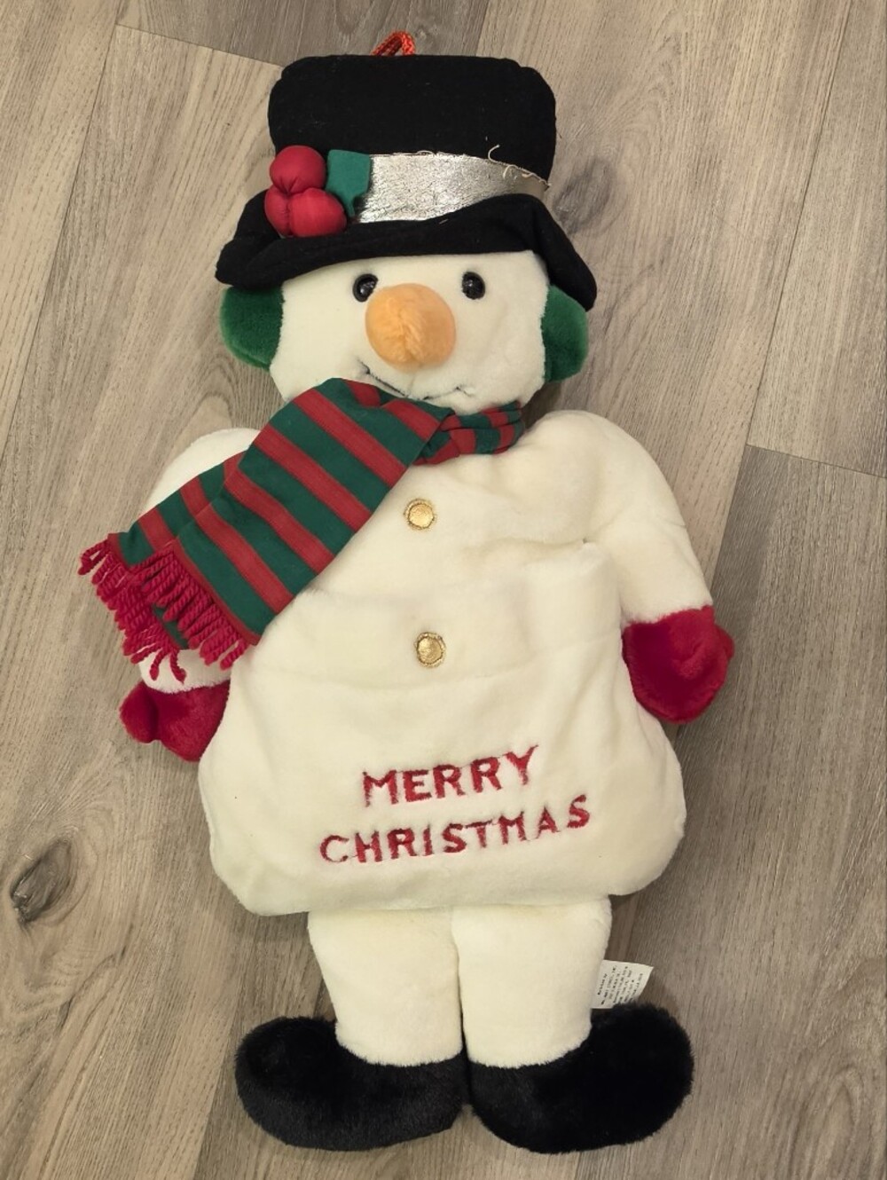 Vtg Walmart Christmas Snowman Plush 22” Big Pocket Pouch Stuffed Holiday Decor